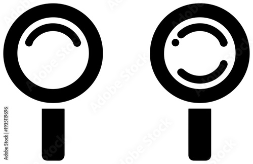 Black icons of classic magnifying glasses on white background for search and investigation concepts