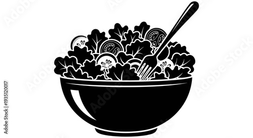 Fresh mixed greens salad with vegetables and fork in a bowl for healthy eating and nutrition