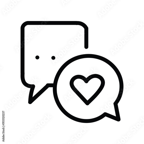Social support and emotional communication concept thin outline icon. Minimalist line symbol chat bubbles and heart shape. Vector isolated pictogram for web and app.