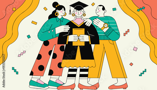 Parents congratulating daughter in graduation gown