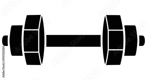 A bold black silhouette of a classic dumbbell, perfect for illustrating themes of strength, fitness, exercise, and muscle building in graphic designs and health-related content.