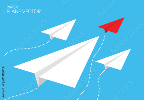 Rocket paper flying, think different growth concept, paper plane vector with flat style abstract on blue background.