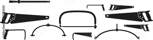 Hand saw and hacksaw set, carpentry cutting tools collection, manual wood metal saw blades vector illustration isolated