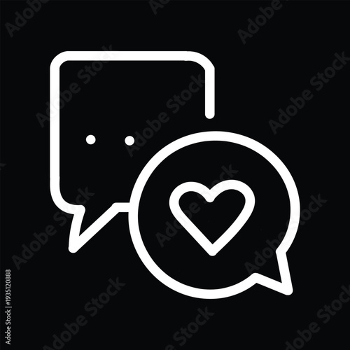 Social support and emotional communication concept thin outline icon. Minimalist line symbol chat bubbles and heart shape. Vector isolated pictogram for web and app.