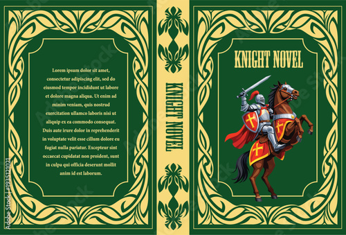070-43-Knight riding a horse with sword and shield, forming a historical novel cover concept