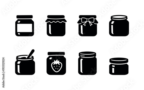 Kitchen appliance silhouette icon collection featuring jar, pot and cooking themed elements