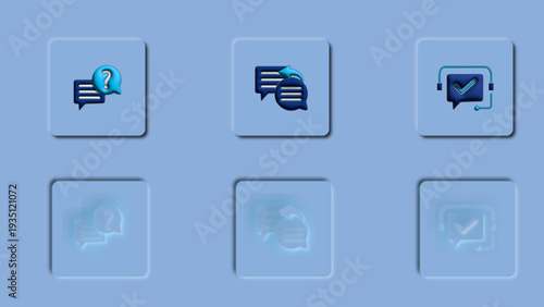 Set of glowing blue chat and speech bubble icons for digital communication and messaging