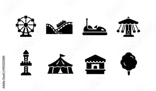 Village and countryside silhouette icon set including house, barn and rural elements