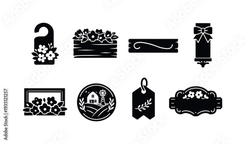 Farmhouse spring sign collection. Filled icon set of Farmhouse spring sign collection: welcome spring door