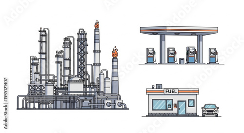 Oil Refinery Gas Station Illustration.
