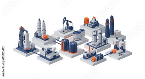 Oil Refinery Industrial Complex 3D Model.