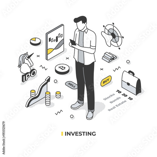 Stock Market Investment and IPO Trading Concept Illustration