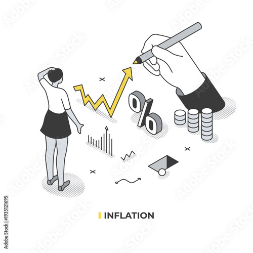 Inflation and Interest Rate Increase Economic Growth Concept Illustration