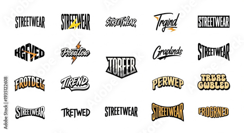 Collection of Streetwear Logos and Typography Designs for Fashion Branding.