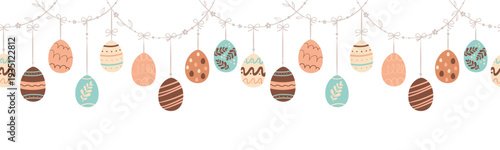 Seamless Easter garland with chocolate eggs.