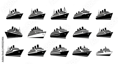 Collection of cruise ships in black and white, perfect for travel and tourism.