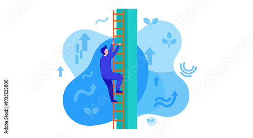 Man Climbing Ladder Achieving Business Growth Goals