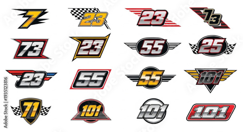 Racing numbers collection with various designs and styles for motorsport enthusiasts.