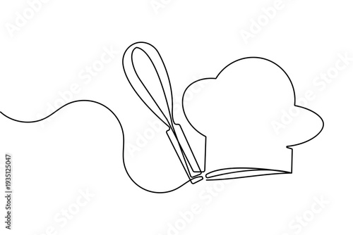 Balloon whisk continuous one line drawing minimalist style isolated outline vector illustration