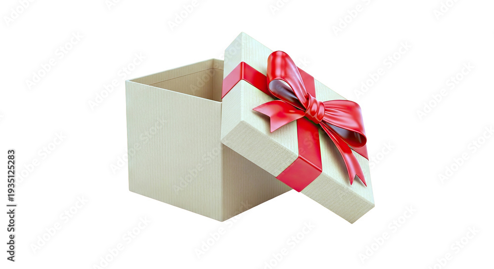 Obraz premium Opened Cardboard Gift Box with Red Ribbon and Bow