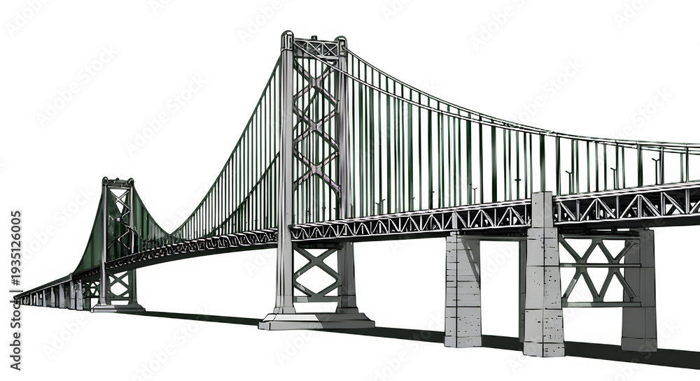Obraz premium Suspension bridge with towers and cables.