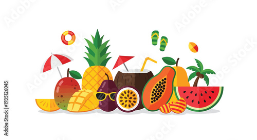 Set of tropical fruit icons vector