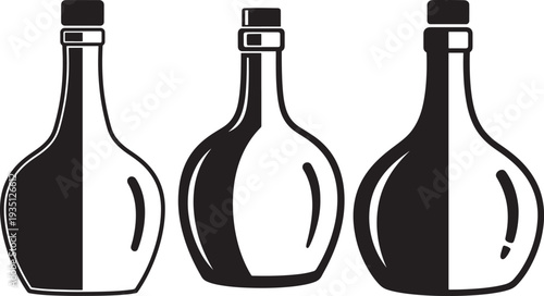 Three silhouette bottles with simple flat design
