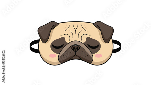 Adorable sleep mask designed to look like a pug dog face with closed eyes and cute pink cheeks for napping.