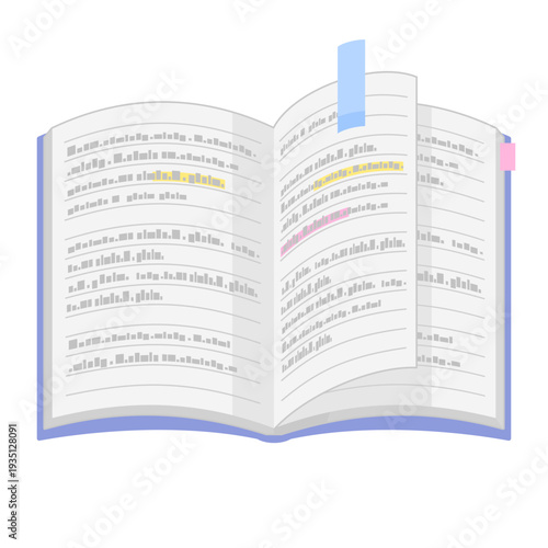 シンプルなページが捲れている付箋付きのノートのイラスト カラー 線なし