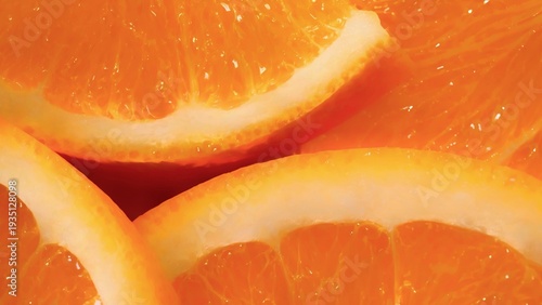 Fresh orange slices macro close up showing juicy citrus texture vibrant pulp and natural peel detail with bright refreshing color and healthy fruit concept.
