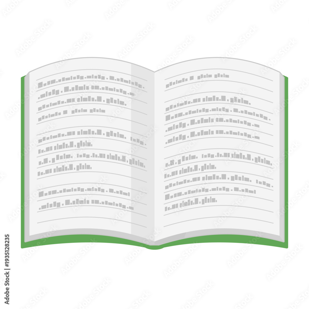 Obraz premium 正面から見た、シンプルな開いたノートのイラスト 文字あり カラー 線なし