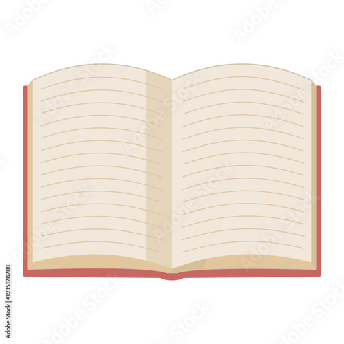 正面から見た、シンプルな開いた本のイラスト カラー 線なし