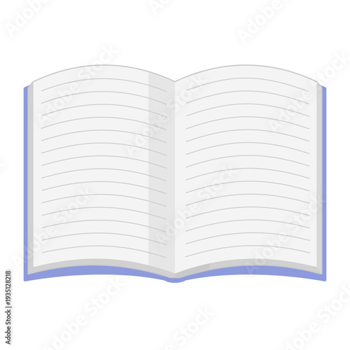 正面から見た、シンプルな開いたノートのイラスト  カラー 線なし