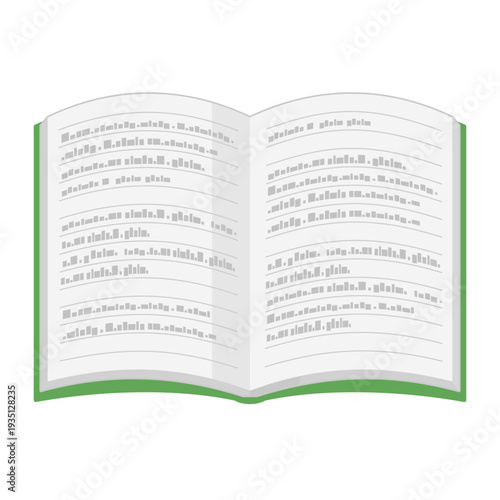 正面から見た、シンプルな開いたノートのイラスト 文字あり カラー 線なし