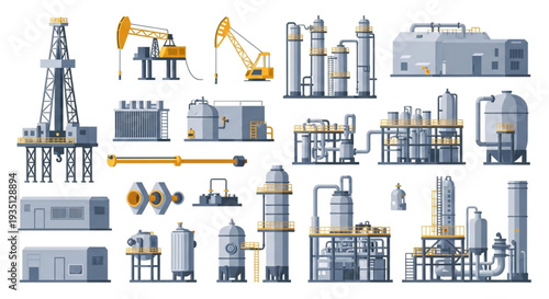 Oil Refinery Industrial Equipment Illustration.