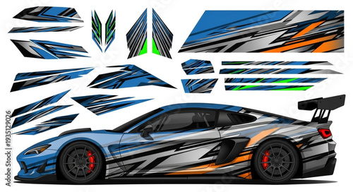 Sporty car with racing stripes and aerodynamic design, ready to compete.