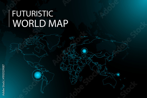 Futuristic Digital World Map with Global Network Connections Technology Background