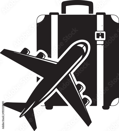 air travel icon. plane and luggage. vacation and journey symbol. vector image for tourism design