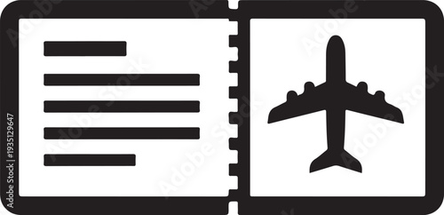 Air plane ticket black and white icon. Clipart image isolated on white background