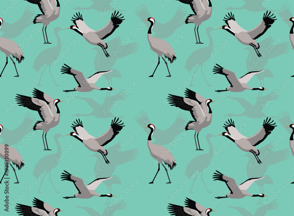 Fototapeta premium Common Crane Poses Seamless Background Wallpaper Pattern