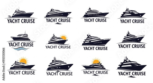 Collection of yacht cruise logos, featuring various yacht designs and styles for travel and leisure.