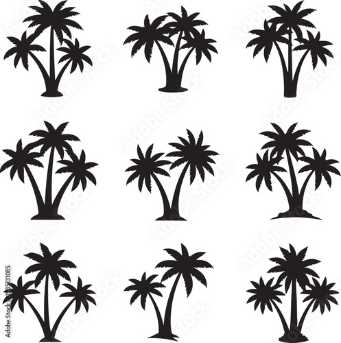 A palm tree silhouette set.