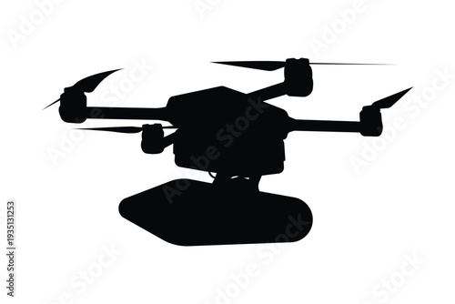 Modern military drone silhouette isolated on transparent background. Unmanned aerial vehicle vector illustration