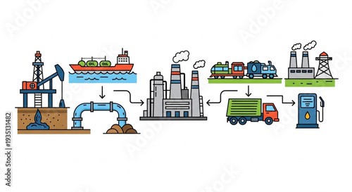 Oil Refinery Process Illustration Pipeline.
