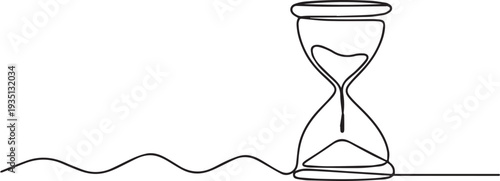 Hourglass Time Passing and Deadline Concept Line Art Illustration