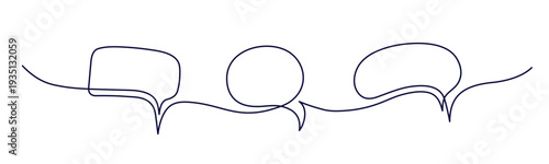 Continuous line art illustration of trio speech bubble. Dialogue, chat