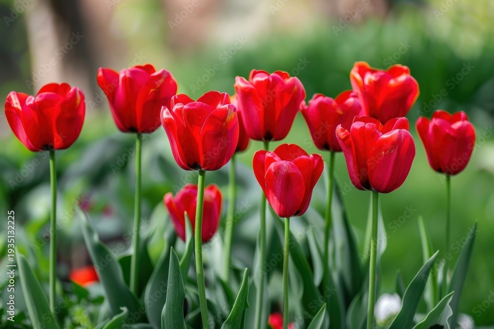 Obraz premium Bright red Tulip flowers plant tulip outdoors.