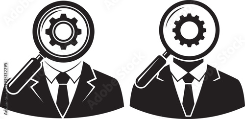 Silhouette of two businessmen with magnifying glass