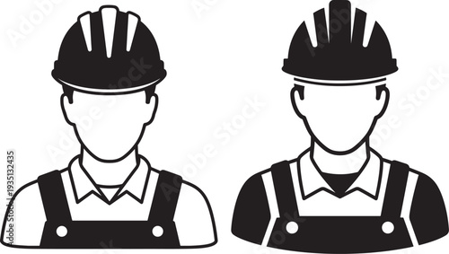 Silhouette of two construction workers with helmets