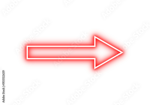 Red neon glowing arrow sign pointing right direction. Luminous glowing shiny arrow indicates right side, forward or next  for modern and elegant designs. Vector illustration.